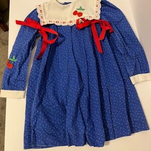Blue Dress with Cherry Embroidery